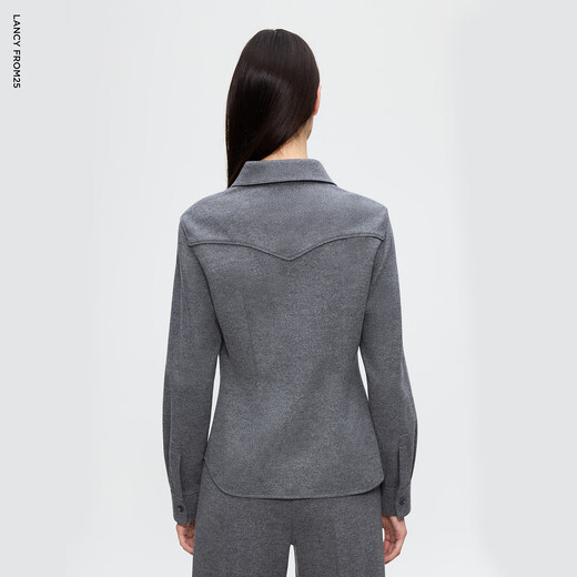 Langzi Cashmere Series 100 Pure Wool Commuting Style Simple Shirt Women's Tops 2025 Winter New Style Medium Gray XL