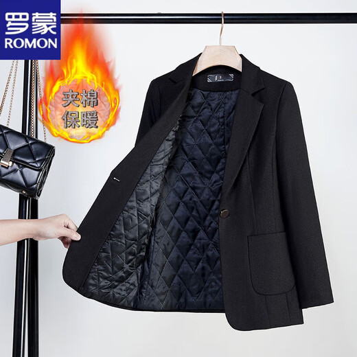 ROMON quilted black suit jacket for women autumn and winter new thickened top small casual cotton suit suit quilted style-single black suit M slim version