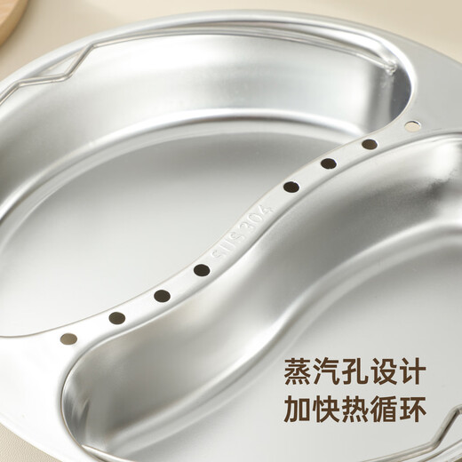 Made of 304 stainless steel high-temperature resistant steaming plate, compartmented steaming bowl, water-proof steamer, household steaming dish, rice cooker, steaming rack, dinner plate, small three-compartment, double handle design