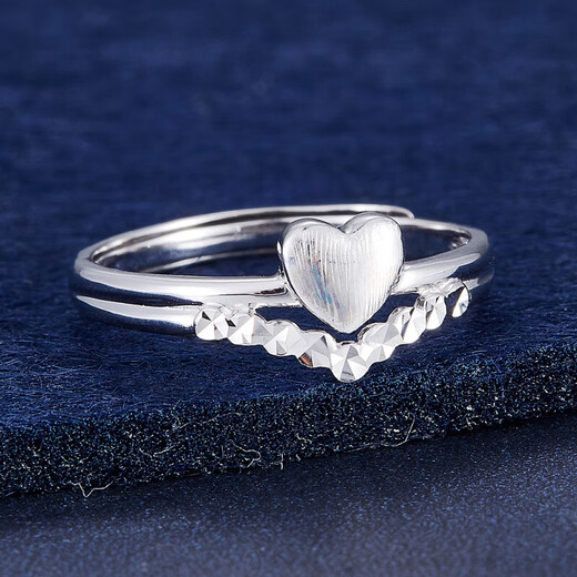 Laofu gold platinum colorful heart-shaped imitation diamond crown ring, crown ring for love, about 2.2g