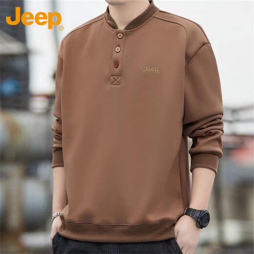 Jeep (JEEP) American genuine Jeep high-end sweatshirt men's spring and autumn loose pullover sports bottoming shirt casual long-sleeved top Brown-Henry collar same style in the store XL recommended 140-160Jin Jin equals 0.5 kg
