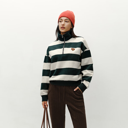 Semir sweatshirt women's winter half-zip stand collar puppy oversize striped fleece pullover layered 101724116003