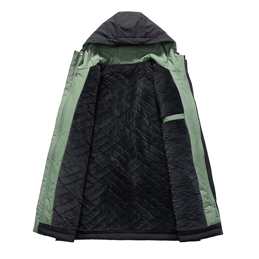 NASA BASE windbreaker men's mid-length autumn trendy coat men's velvet hooded coat men's casual hooded autumn and winter coat black (velvet) XL (120-140Jin Jin equals 0.5 kg)