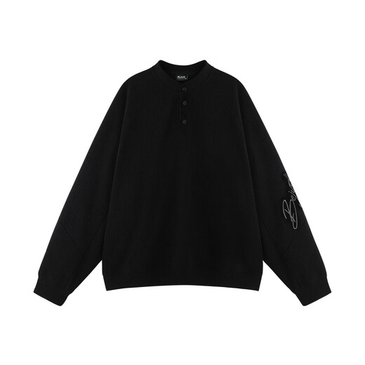 BJHG reckless henley collar inner sweatshirt for men, autumn trendy long-sleeved T-shirt, loose casual polo bottoming shirt for women, graphite black 2XL