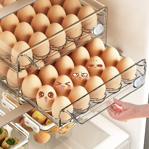 Ye Yu Egg Storage Box Drawer-type Fresh-keeping Organizing Box for Refrigerator Extra Large - Double Layer - 60 Compartments Anti-Extrusion + Can Be Stacked