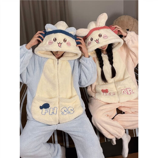 Mengdong Mickey Coral Velvet Pajamas Women's One-piece Couples Autumn and Winter Thick and Warm Men's Thickened Flannel Home Clothes SDM One-piece 81318 Milk Dragon 3XL Men's Size (170-200Jin Jin is equal to 0.5 kg