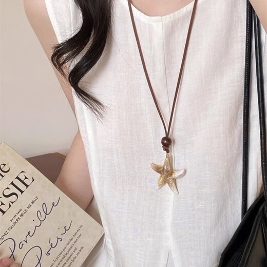 Maillard Starfish Pendant Necklace Women's 2025 New Light Luxury Sweater Chain High-Quality Long Halter Neck Sweater Chain Maillard Necklace Starfish