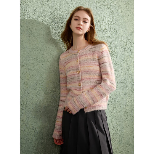 Sancai 2025 new winter marshmallow sweater space dyed sweater round neck cardigan sweet sweater loose for women