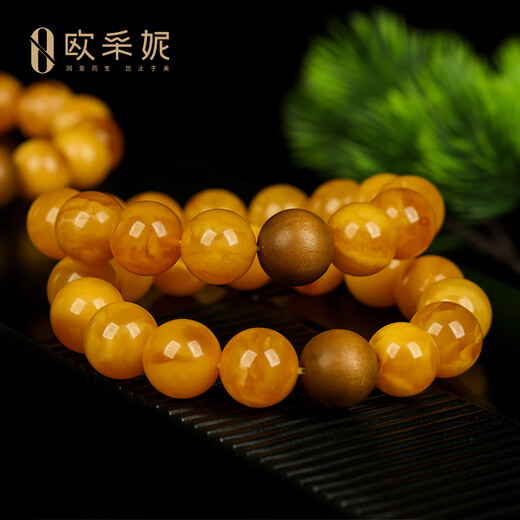 OUCERNY beeswax bracelet collection full of honey chicken fat yellow amber flower wax diy Laoshan sandalwood beads round bead bracelet for men and women
