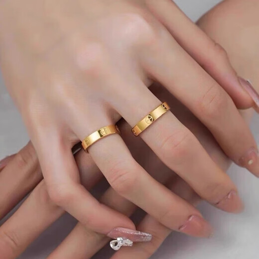 Heart ancient solid 999 pure gold-plated silver gold ring for men and women plain circle glossy fashion one word lov ring couple ring US size 5 contains gold 0.05