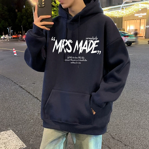 库奥哲美式重磅连帽卫衣男2025新款春秋冬季款宽松加绒潮牌外套上衣服男 黑色 常规 XL (170) 适合120-140斤