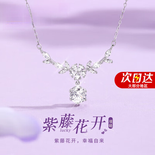 Ji Sifan Light Luxury Wisteria Flower Necklace Women's High-end Bracelet Valentine's Day Anniversary Birthday Gift for Wife and Girlfriend Wisteria Blossom Necklace - White Gold