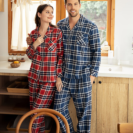 American Standard Cotton Pajamas Men's Autumn Woven Cotton Brushed Couple's 100% Cotton Long Sleeve Women's Home Clothes Yellow XL