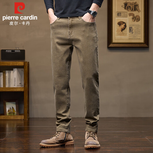 Джинсы Pierre Cardin, мужские осенне-зимние высококачественные модные свободные прямые повседневные брюки, мужские хлопковые эластичные брюки светло-коричневого цвета 33
