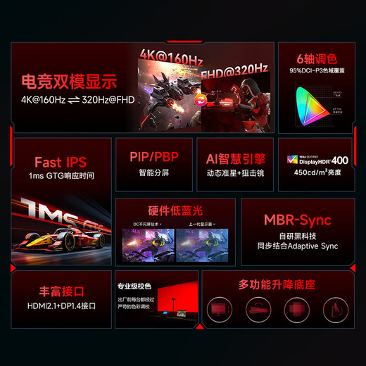 AOC 27-inch 4K 160HZ dual-mode 320HZ gaming monitor Fast IPS fast LCD 1MS HDR400 hardware low blue light computer game HD display screen lifting and rotating Aegis U27G4