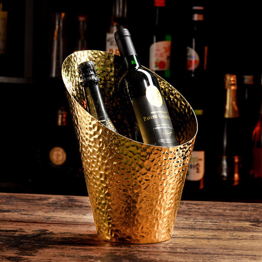 He Jiagong metal champagne bucket thickened stainless steel ice bucket red wine chilled bar club cooling bucket model room accessories silver bevel hammer point craft ice bucket