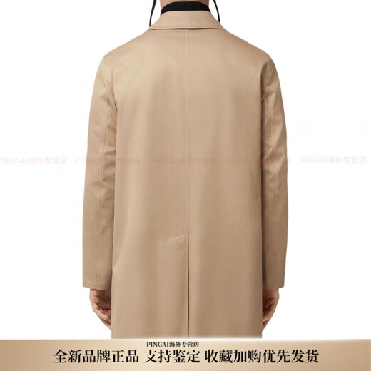 BURBERRY solid color single-breasted mid-length lapel long-sleeved windbreaker for men, tan New Year gift, tan, one size fits all 50