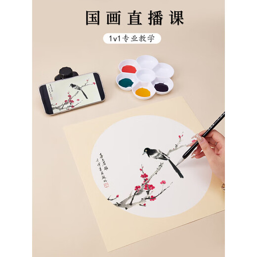 Jiuqi study Chinese painting set for beginners 12-color Chinese painting supplies and tools full set of ink painting Chinese painting professional meticulous painting set student and children's brush Chinese painting pigment 23-piece set