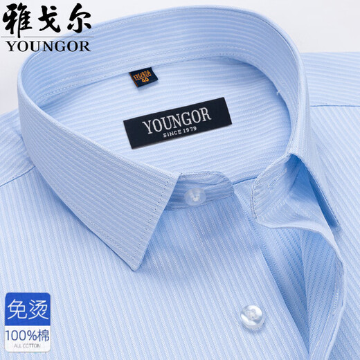 HARTMARX Youngor cotton non-iron long-sleeved shirt men's mall same style spring and autumn striped business formal shirt pure cotton 4017 blue stripe 39 recommended 100-120Jin Jin equals 0.5 kg