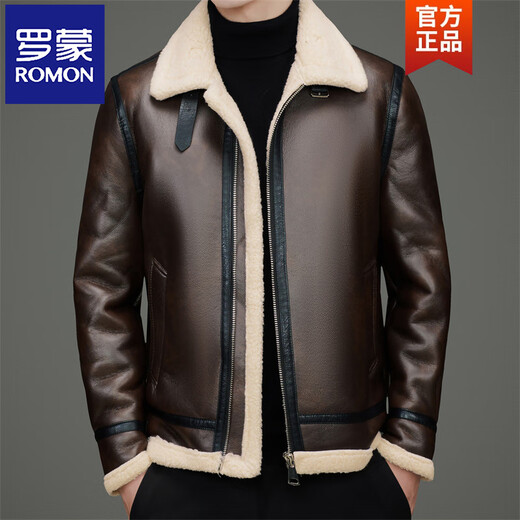 ROMON plus velvet imitation leather men's winter thickened and warm imitation leather jacket fur all-in-one jacket fashionable casual leather jacket black XL