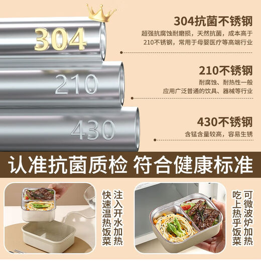 Jiyunmao Insulated Lunch Box Stainless Steel 304 Stainless Steel Insulated Lunch Box Office Workers Can Microwave Reheatable Lunch Box 304 Steel Nordic Powder-1300ml Free Chopsticks and Spoons