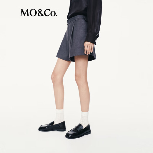 MO&Co.短裤2025秋新品弹丝绵羊毛附腰带高腰阔腿裤休闲裤MBE3SOT004 深花灰色 S /160