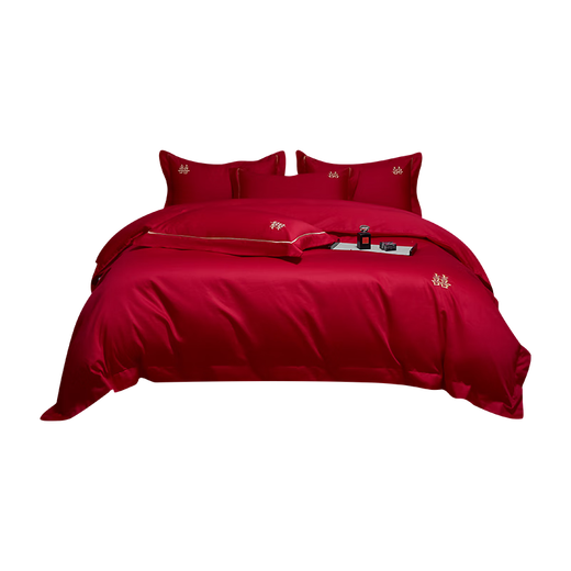 Mercury series home textiles high-end bright red wedding four-piece set wedding quilt cover pure cotton pure cotton sheets and fitted sheets bedding, the only 1.8 fitted sheet four-piece set quilt set 200*230