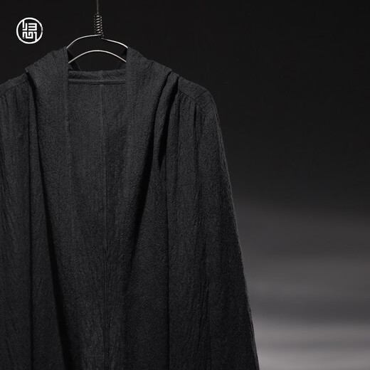 Guixin 2025 new style autumn men's elegant and easy hooded wool mid-length windbreaker 71% sheep wool black XL 180