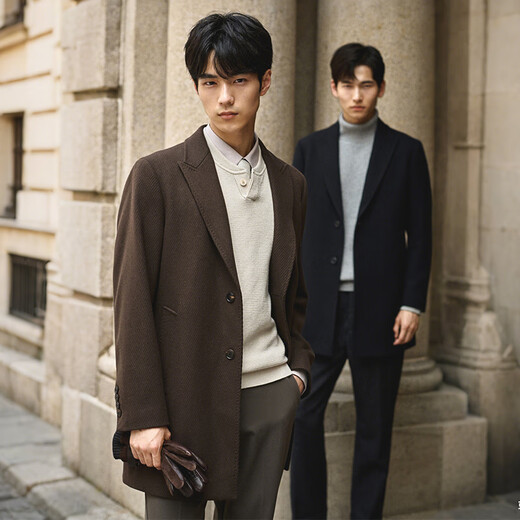 Angel Bird Coat Men's Chester 100% Wool Autumn and Winter Men's Woolen Coat Business Casual Mid-length Jacket Obsidian Black XL -50(180/100)