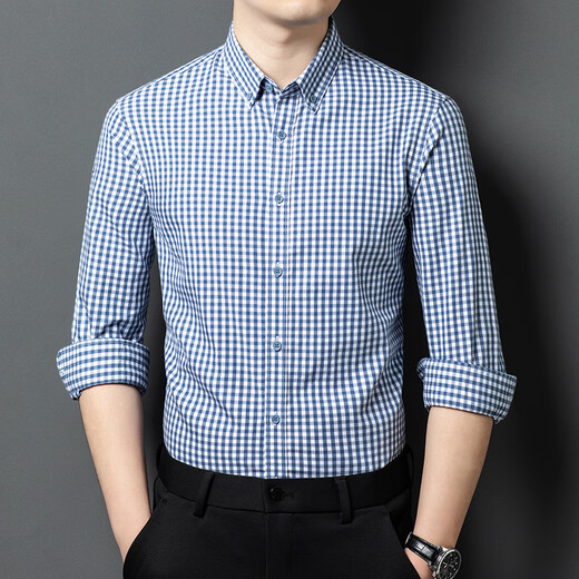 MAGIOPY luxury high-end brand men's spring and autumn new men's shirt long-sleeved plaid fashion casual thin versatile shirt green L 50