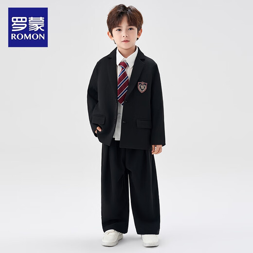 Romon Boys' Suit Suit New Middle and Large Boys Handsome British Boys Casual College Style Performance Dress Black 160