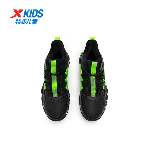 XTEP children's shoes winter velvet campus training basketball sports cotton shoes black/fluorescent electric green 35