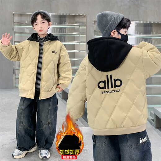 KATULANMAO children's clothing boys' winter cotton coats 2025 new quilted medium and large children's thickened coats boys' winter cotton coats Khaki 160