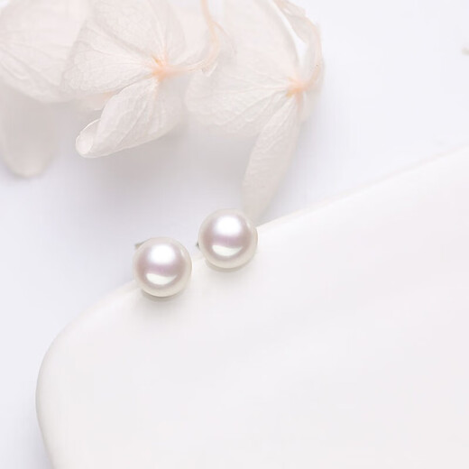 Jinxu 8-9mm Freshwater Pearl Earrings, 925 Tremella Needle Ear Plugs, High Quality, Mirror Light, Gift for Lover, White, Slightly Flawed