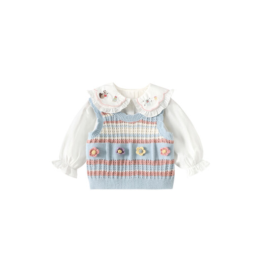 Om Bear Girl Doll Shirt Spring and Autumn 2025 New White Little Girl Baby Children Early Autumn Long Sleeve Shirt Pants 130 130cm