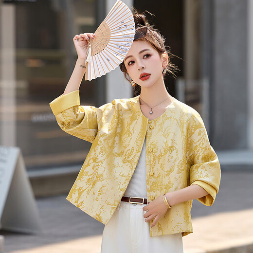 Semir Semir New Chinese Jacquard National Style Jacket Women's Spring New Style Fashionable Small Super Good-looking Tang Suit Top Trend Picture Color L