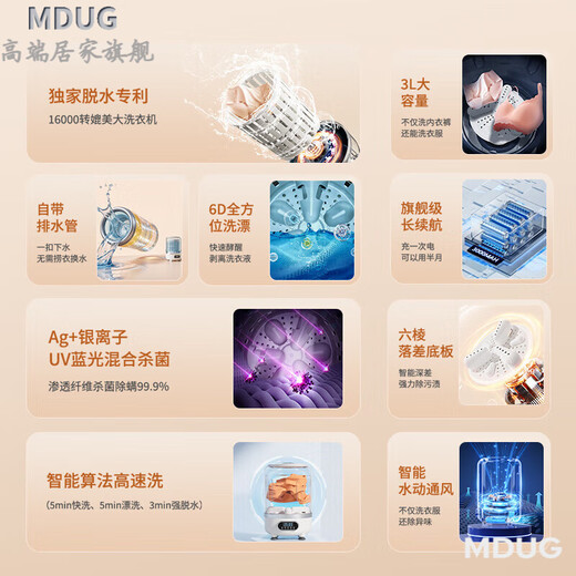 MDUG Light Luxury High-end Mini Laundry Cup Charging Convenient Underwear Washing and Stripping Integrated Washing Machine Small Wireless Installation-free Sock Washing Machine Contact Customer Service and Watch the Use Video First Flagship Model - Youth Green UV Blue Light Upgraded Motor 6D All-Round