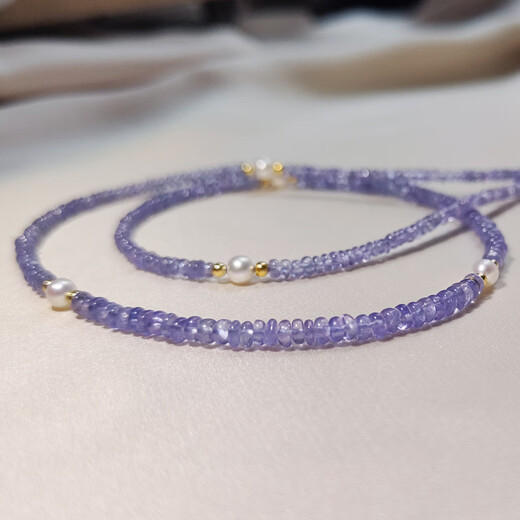 DL 1998 quality tanzanite necklace 18K gold beads natural freshwater aurora round pearl necklace full of stars 18K gold tanzanite aurora freshwater pearl necklace double buckle head