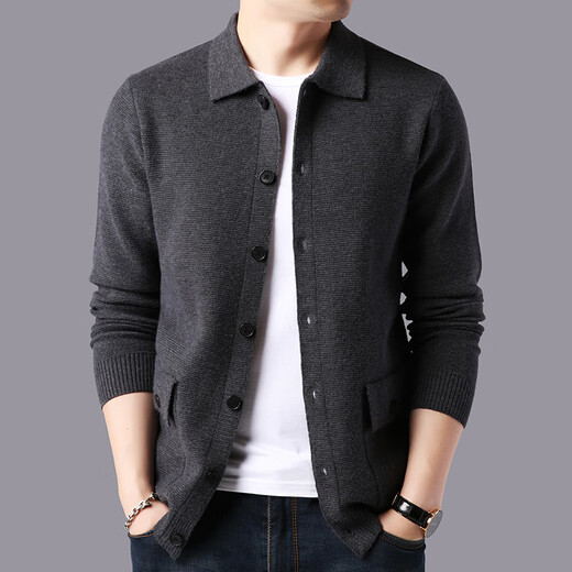 Lilan men's jacket autumn middle-aged cashmere men's sweater knitted cardigan casual wool coat trend gray gray XL 175/