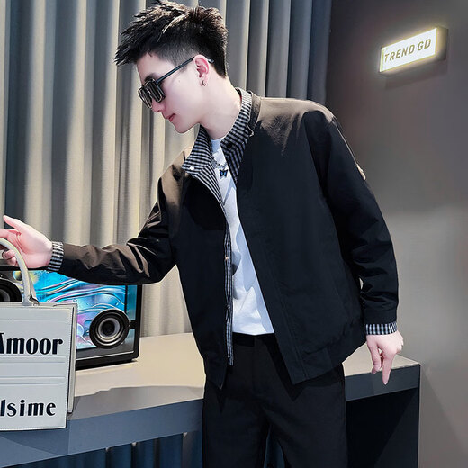 Jason's fake two-piece jacket men's autumn and winter cotton-padded handsome trendy top 2025 new high-end men's stand-up collar jacket JK215 black (regular style) XL (130-145Jin Jin equals 0.5 kg)