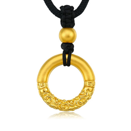 Chow Tai Fook 999 Pure Gold Peace Buckle Gold Pendant Men's Braided Necklace Letter Women's Ruyi Gold Hoop as Birthday Gift Gold Hoop + Gold Beads Black Rope