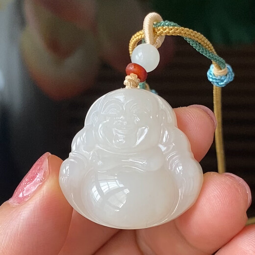 Jade Talks Hotan Jade Buddha Pendant Women's Jade Pendant White Jade Big Belly Maitreya Buddha Jade Pendant Jade Necklace Jade Pendant Gift