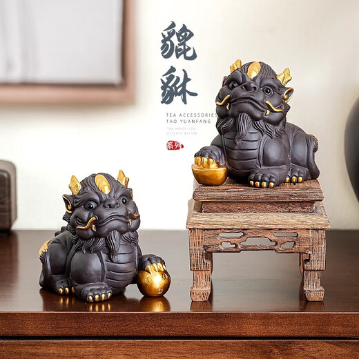 Xixi Taitai purple clay Pixiu tea pet ornaments can be used to raise light luxury high-end tea sets, tea table decorations on the tea table, lucky tea play, purple sand lucky star Gaozhao - male and female pair
