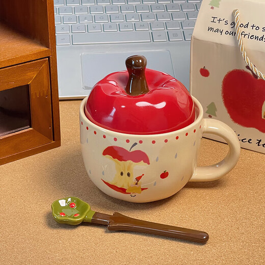 Fei Yue Gamak Cup Women's Apple Ceramic Cup with Lid 520 Christmas Gift for Girls and Girlfriends Birthday Couple Cup Apple Bear Mug Spoon Gift Box