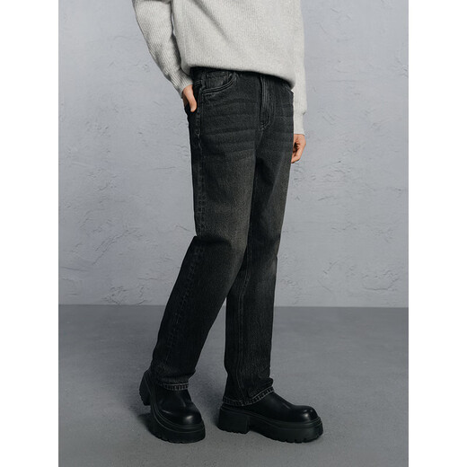 GXG Men's Wear Shopping Mall Same Style Washed Gray Jeans Men's Straight Commuting Trousers Dark Gray 175/L