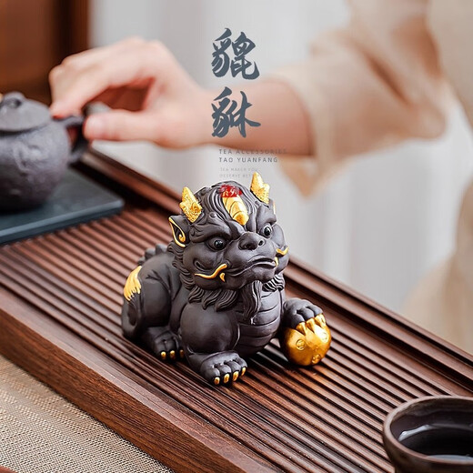 Xixi Taitai purple clay Pixiu tea pet ornaments can be used to raise light luxury high-end tea sets, tea table decorations on the tea table, lucky tea play, purple sand lucky star Gaozhao - male and female pair
