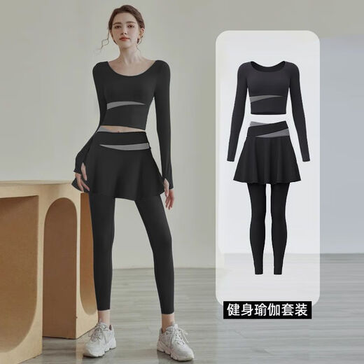 COZOK fashionable yoga clothing suit for women in autumn with chest pad sports long-sleeved tops slimming Pilates training fitness suit gray lake blue + scented whale blue 2XL