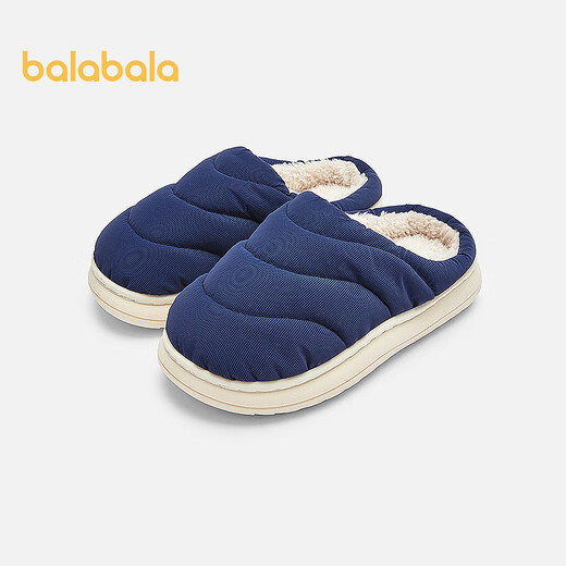 Balabala children's cotton slippers with half heel for boys and girls anti-slip indoor autumn and winter cotton shoes with velvet to keep warm Chinese blue 80501 35 (foot length 21.8-22.2/inner length 23)