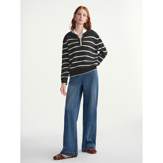 Single-bunch plus-size women's clothing, free silhouette, curved side seams, forward wide-leg jeans, slimming straight-leg jeans, denim blue 3XL (size 5)