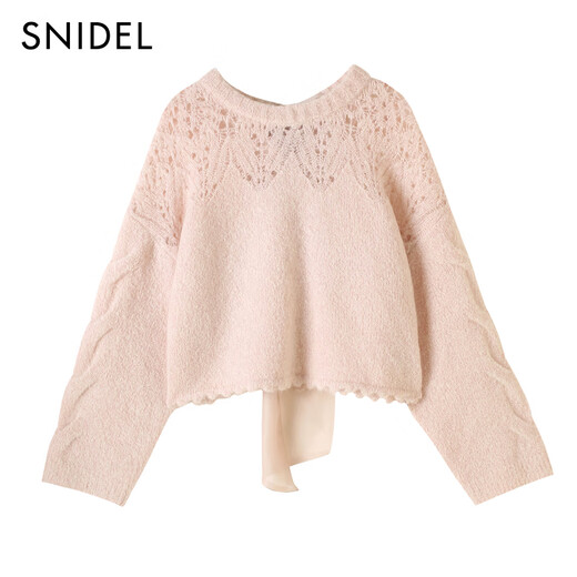 SNIDEL2025 new autumn and winter sweet round neck hollow crochet bow knitted sweater top SWNT254308 Pink One Size (F)